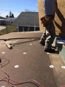 The installation of the fiber adhesion sheathing.